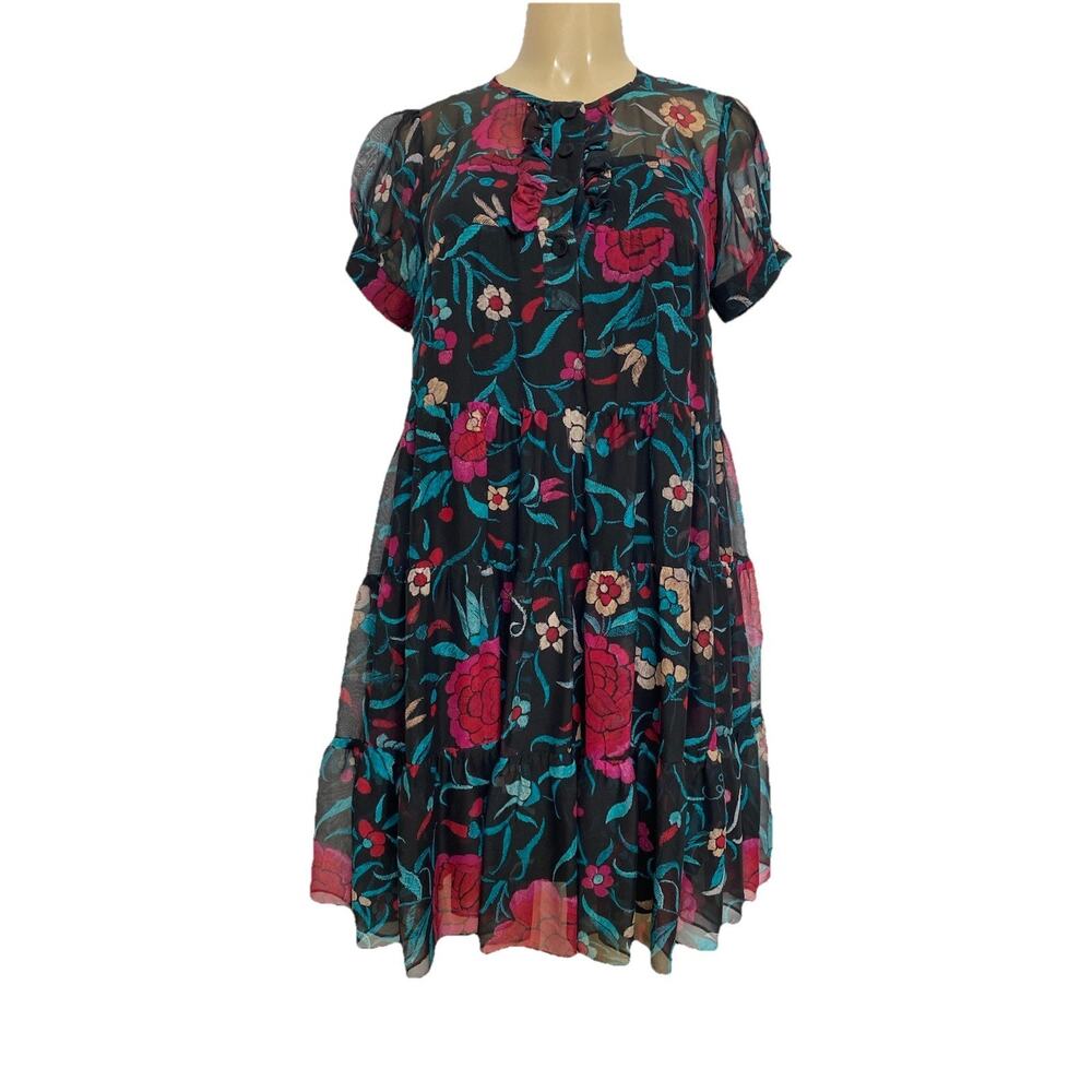 Dvf Diane Von Furstenberg Vinita Dress Silk Black Multi Color Short Slee View 2